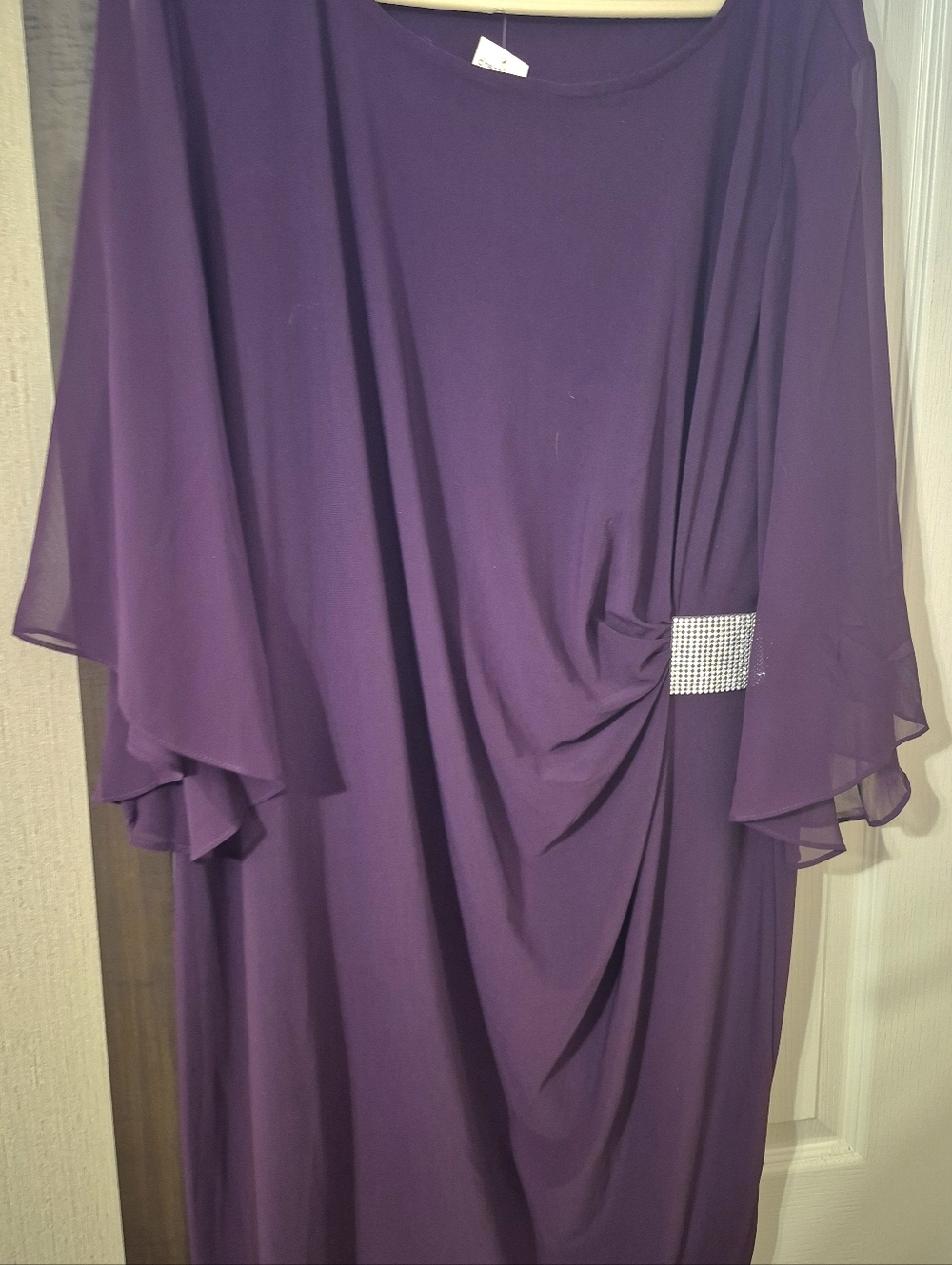 dressbarn Purple Long Sleeve Evening Dress with Rhinestone Accent